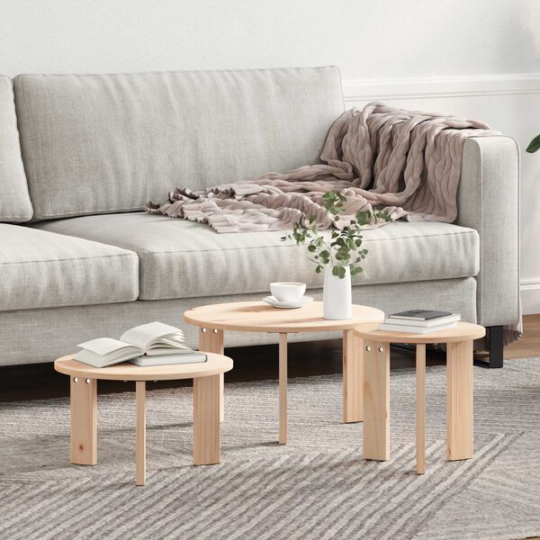 vidaXL Τραπεζάκι σαλονιού 3 pcs Φυσικό 47.5 x 47.5 x 27 εκ.