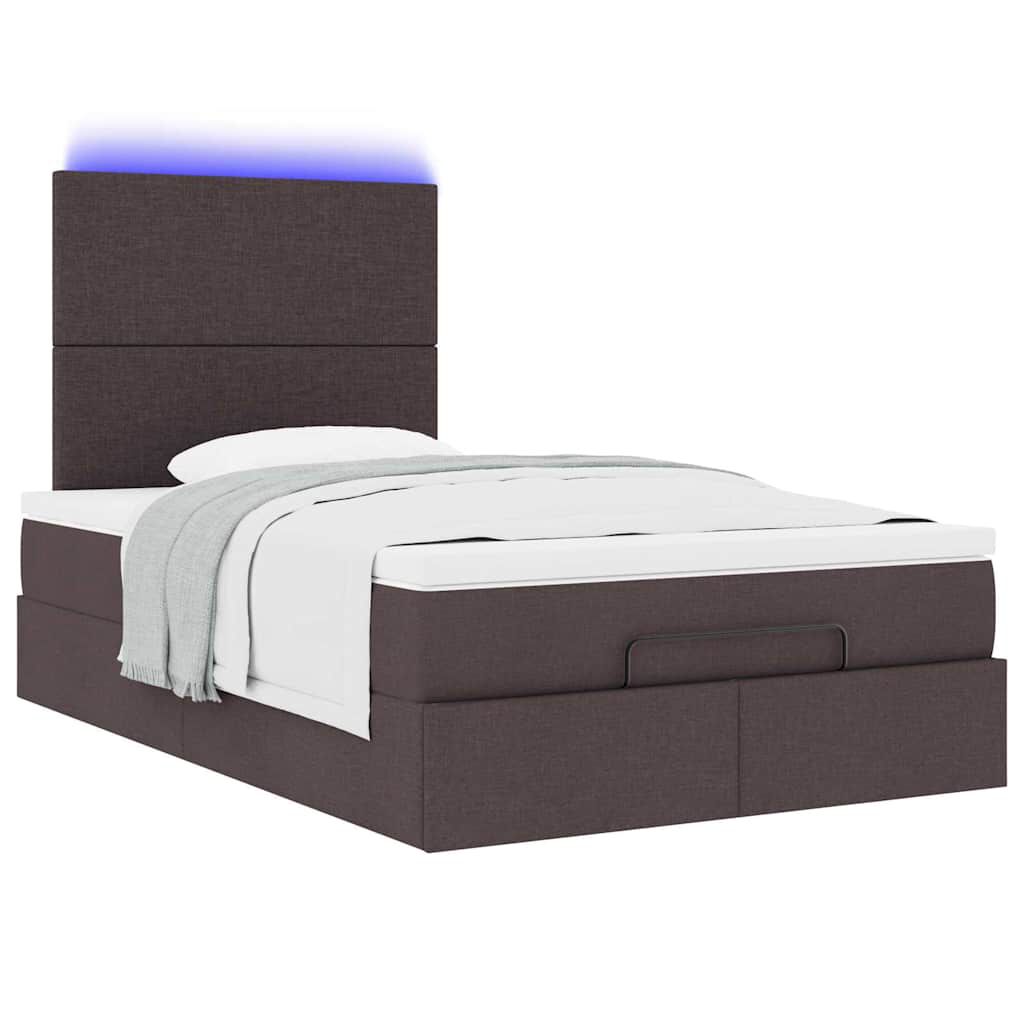vidaXL Οθωμανικό κρεβάτι με στρώμα & LEDs Σκούρο καφέ 120x200cm Ύφασμα