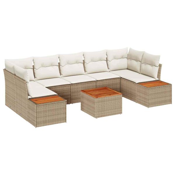 vidaXL Σετ Καναπέ Κήπου με μαξιλάρι 8 pcs Μπεζ Πολυ ράταν