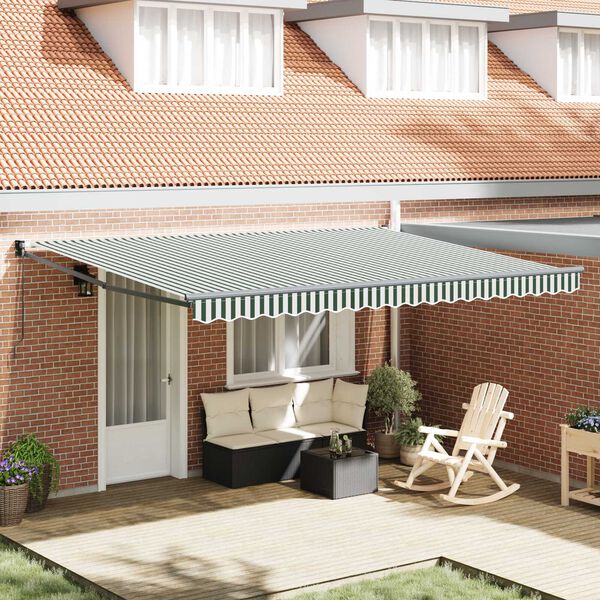 vidaXL Manual Ανασυρόμενη Τέντα Πράσινη και Λευκή 450x300 cm