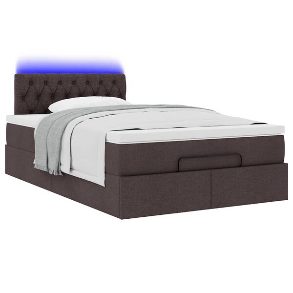 vidaXL Οθωμανικό κρεβάτι με στρώμα & LEDs Σκούρο καφέ 120x200cm Ύφασμα