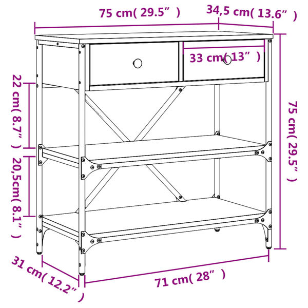 vidaXL Τραπέζι Κονσόλα Καφέ Δρυς 75x34,5x75 εκ. Επεξεργασμένο Ξύλο