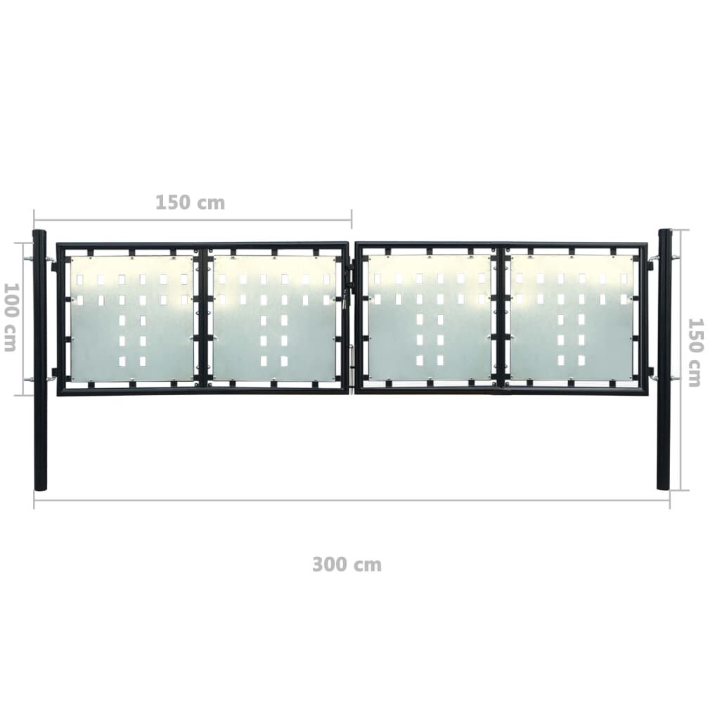 vidaXL Πόρτα Περίφραξης Μονή Μαύρη 300 x 150 εκ.