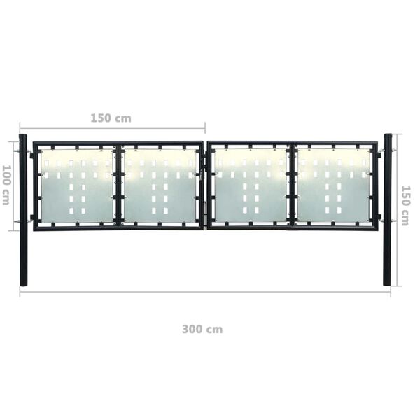 vidaXL Πόρτα Περίφραξης Μονή Μαύρη 300 x 150 εκ.
