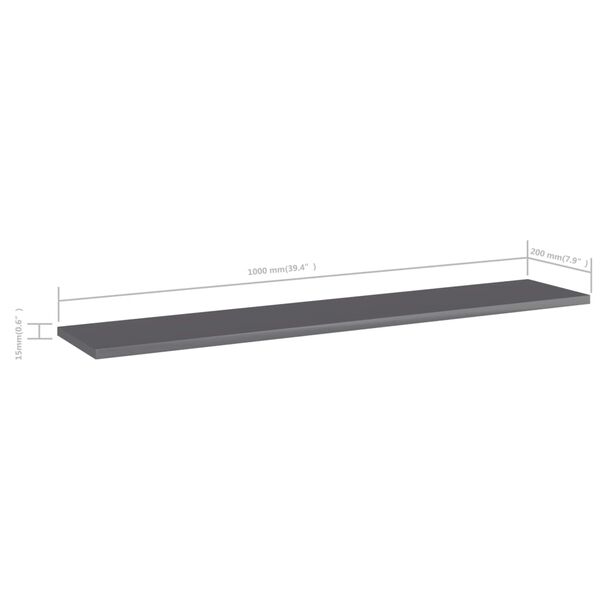 vidaXL Ράφια Βιβλιοθήκης 4 τεμ. Γυαλ. Γκρι 100x20x1,5 εκ. Μοριοσανίδα