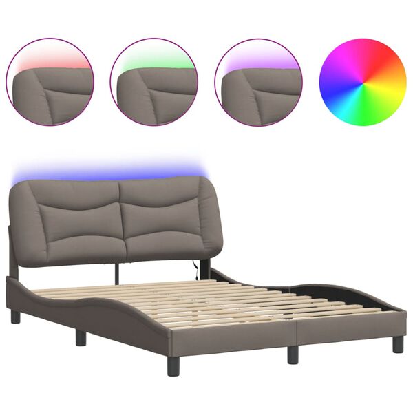 vidaXL Σκελετός Κρεβατιού με LED Χωρίς Στρώμα Taupe 120x200 εκ.