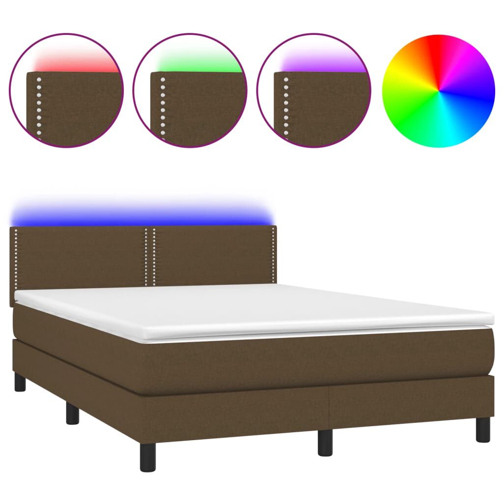 vidaXL Κρεβάτι Boxspring με Στρώμα & LED Σκ.Καφέ 140x190 εκ Υφασμάτινο