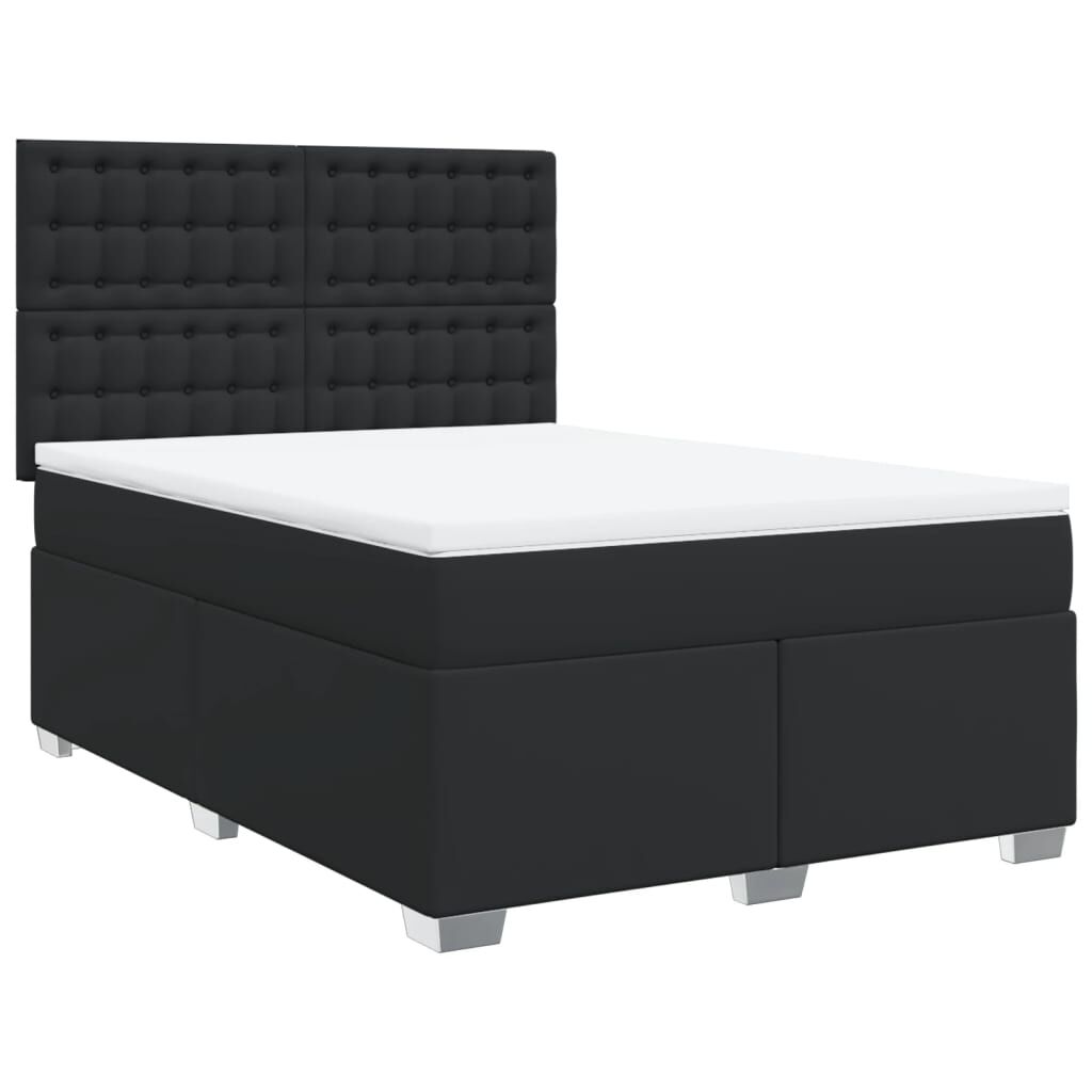 vidaXL Κρεβάτι Boxspring με Στρώμα Μαύρο 140x200εκ.από Συνθετικό Δέρμα