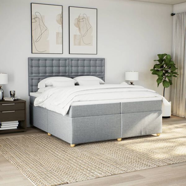 vidaXL Κρεβάτι Boxspring με Στρώμα Ανοιχτό Γκρι 200x200 εκ. Υφασμάτινο