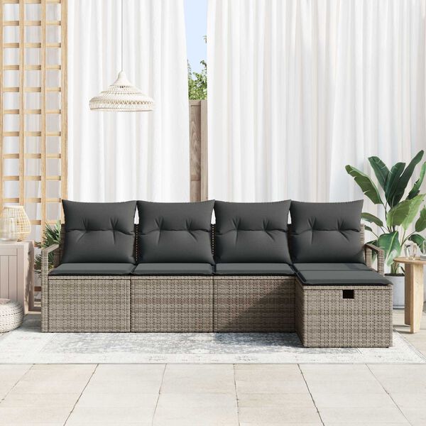 vidaXL Σετ Καναπέ Κήπου με μαξιλάρι 5 pcs Γκρι Πολυ ράταν