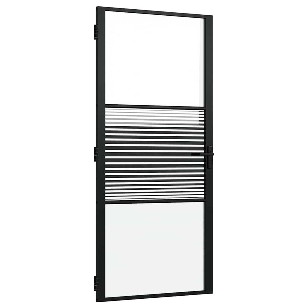 vidaXL Εσωτερική Πόρτα Μαύρο 93 x 201.5 cm Tempered γυαλί, Αλουμίνιο
