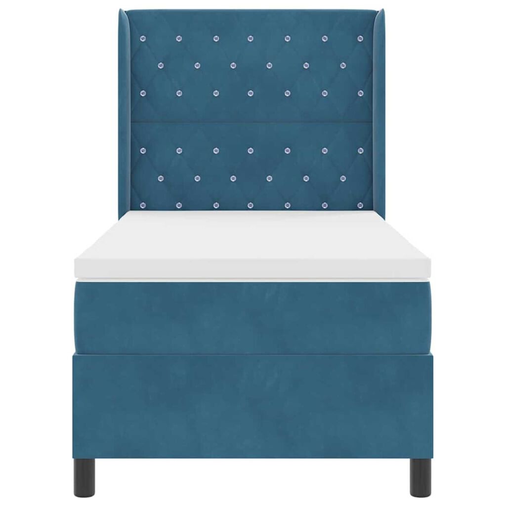 vidaXL Κρεβάτι Box Spring LED με Στρώμα Μπλε 100 x 200 cm Βελούδο