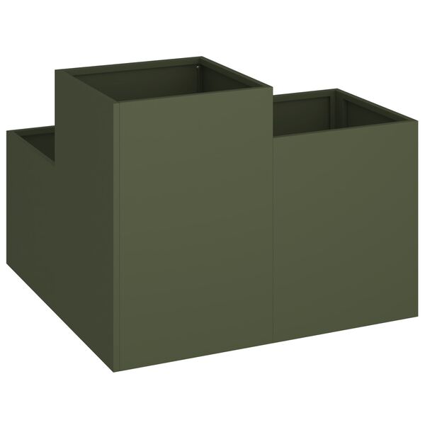 vidaXL Κηπουρική Γλάστρα 80x80x60 εκ. Πράσινος Ελαιόδεντρο Ατσάλι