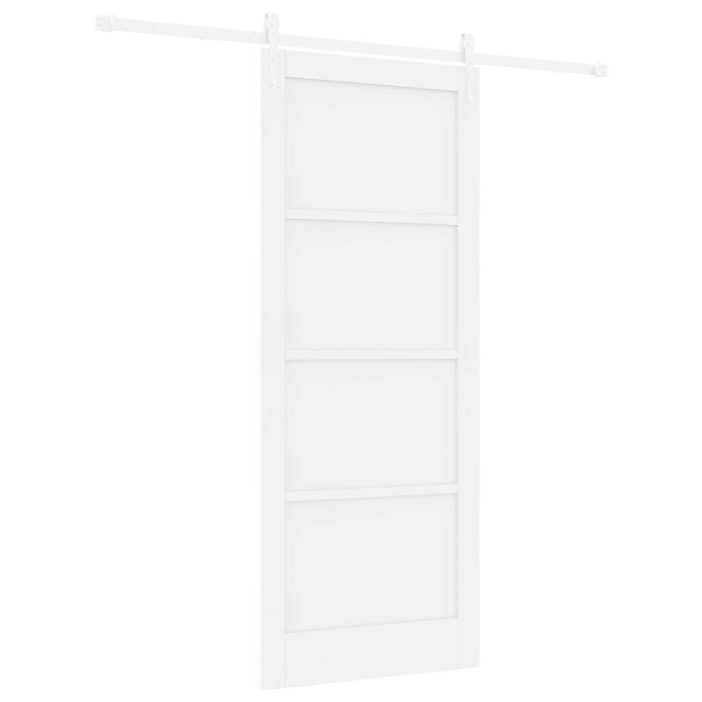 vidaXL Συρόμενη Πόρτα Λευκό 86 x 211 cm Μασίφ ξύλο πεύκου και χάλυβας