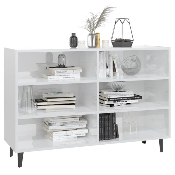 vidaXL Ραφιέρα Γυαλιστερή Λευκή 103,5 x 35 x 70 εκ. από Επεξεργ. Ξύλο