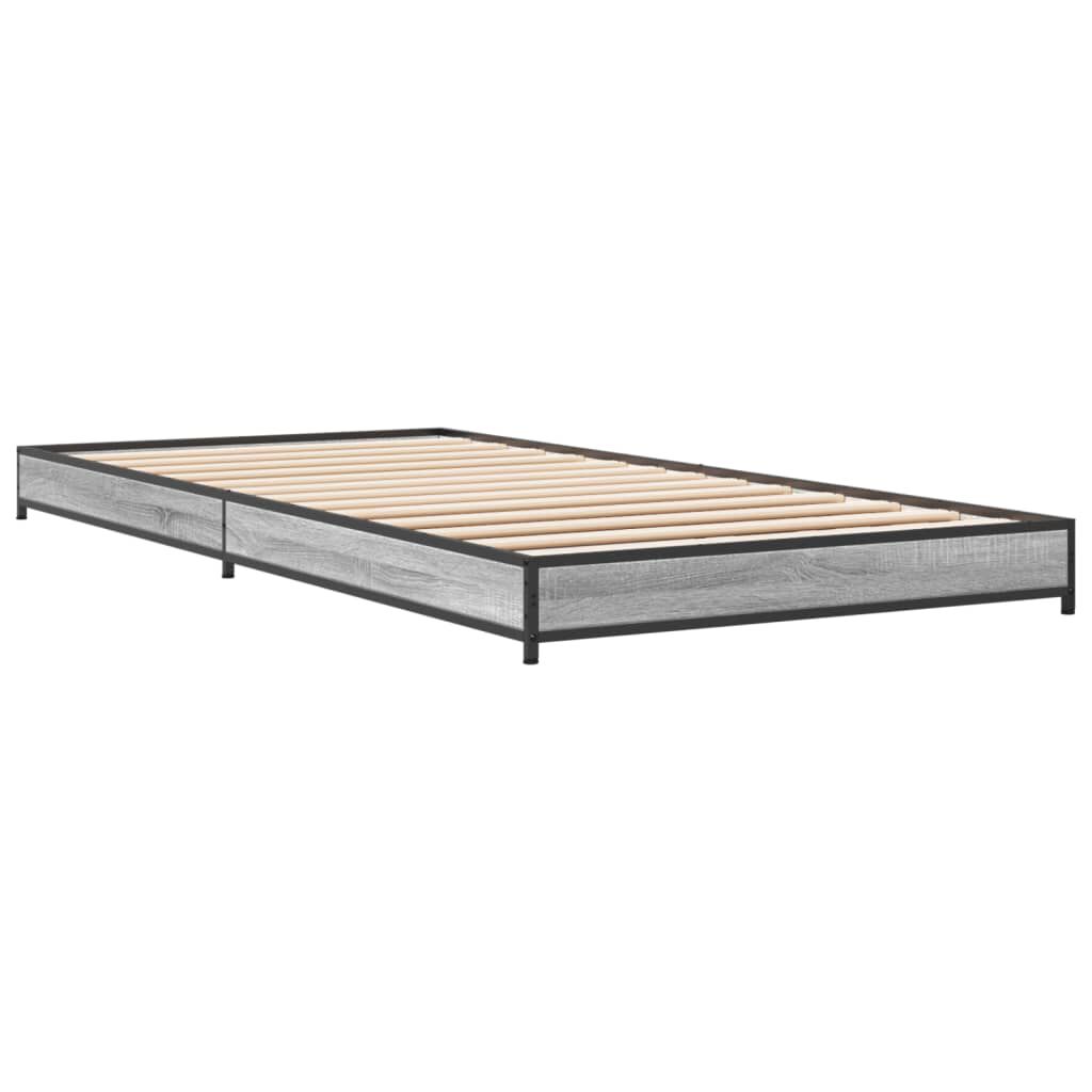 vidaXL Πλαίσιο Κρεβατιού Γκρι Sonoma 90 x 190 εκ. Επεξ. Ξύλο & Μέταλλο