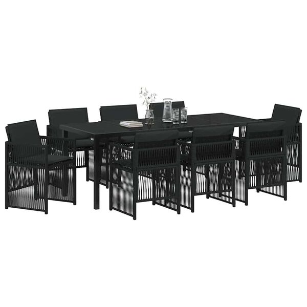 vidaXL Σέτ φαγητού για κήπο 9 pcs Μαύρο Πολυ ράταν