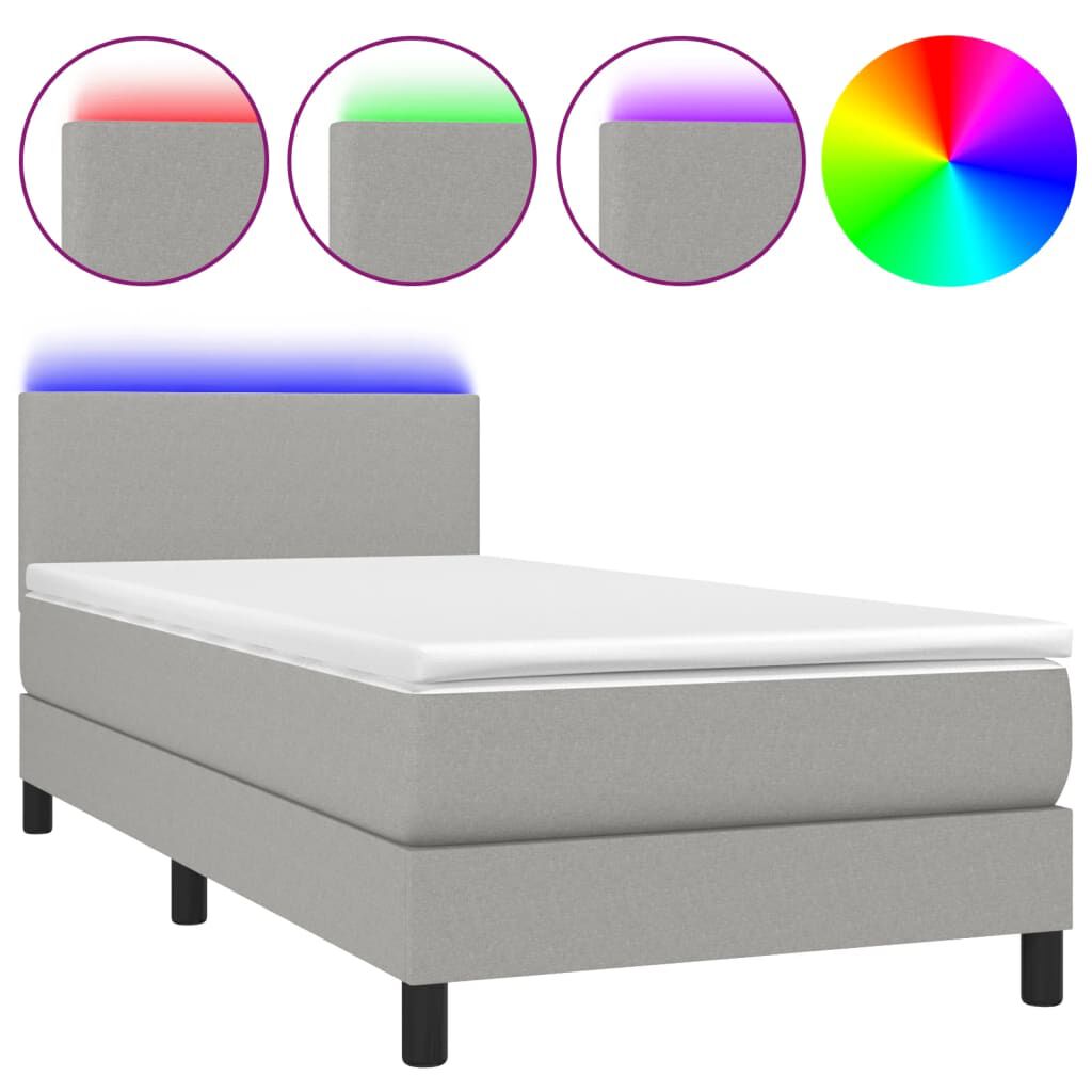 vidaXL Κρεβάτι Boxspring με Στρώμα & LED Αν.Γκρι 80x200 εκ. Υφασμάτινο