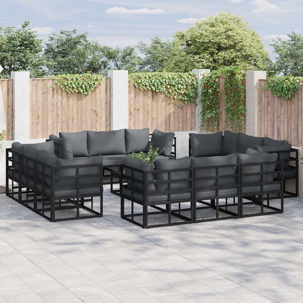 vidaXL Σετ Καναπέ Κήπου 12 pcs Μαύρο 213 x 71.5 x 71 εκ. Αλουμίνιο