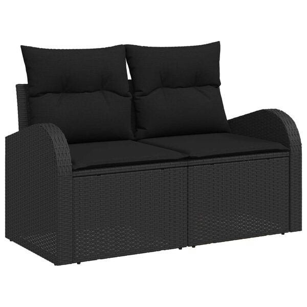 vidaXL Σετ Καναπέ Κήπου με μαξιλάρι 7 pcs Μαύρο Πολυ ράταν