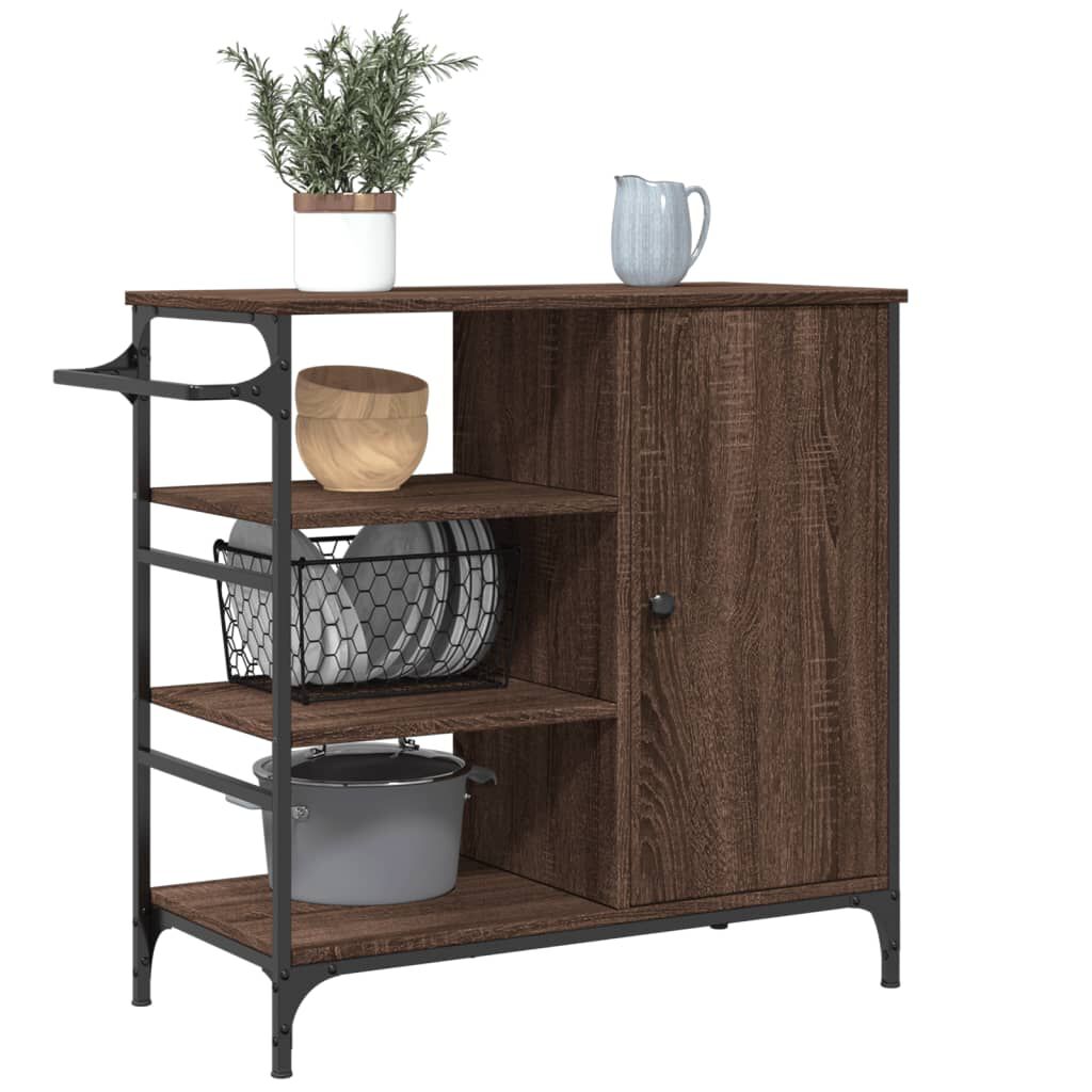 vidaXL Τρόλεϊ Κουζίνας Καφέ Δρυς 87,5x38,5x84,5 εκ. Επεξ. Ξύλο