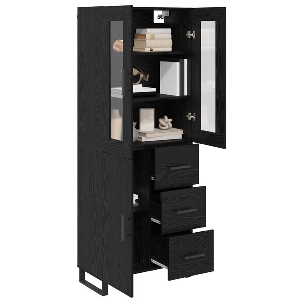 vidaXL Highboard με συρτάρι 2 pcs Μαύρη Οξυά Σύνθετο Ξύλο και Γυαλί