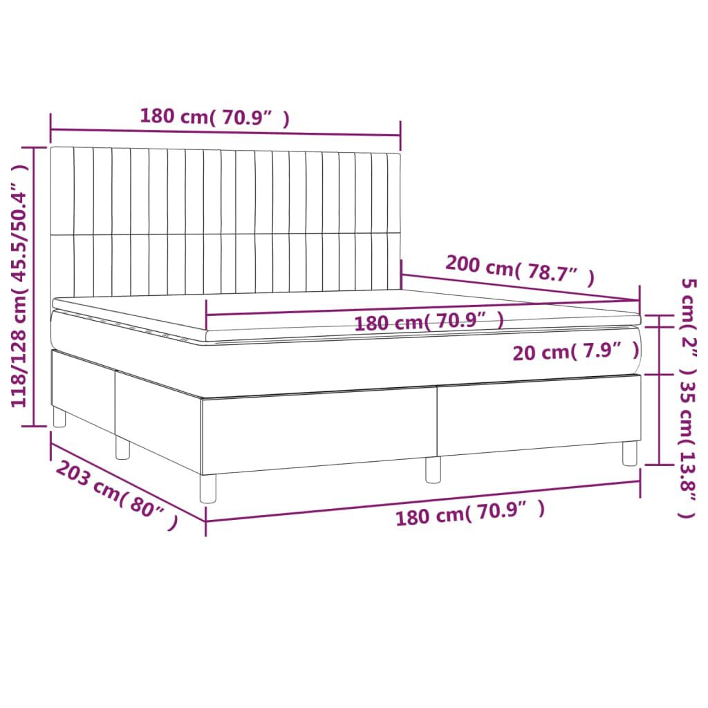 vidaXL Κρεβάτι Boxspring με Στρώμα Κρεμ 180x200 εκ. Υφασμάτινο