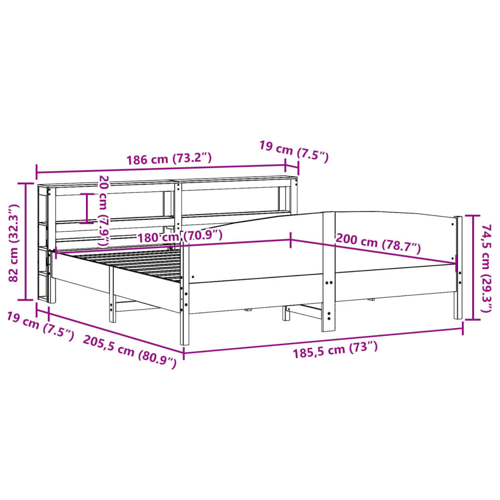 vidaXL Σκελετός Κρεβ. Χωρίς Στρώμα Καφέ Κεριού 180x200 εκ Μασίφ Πεύκο