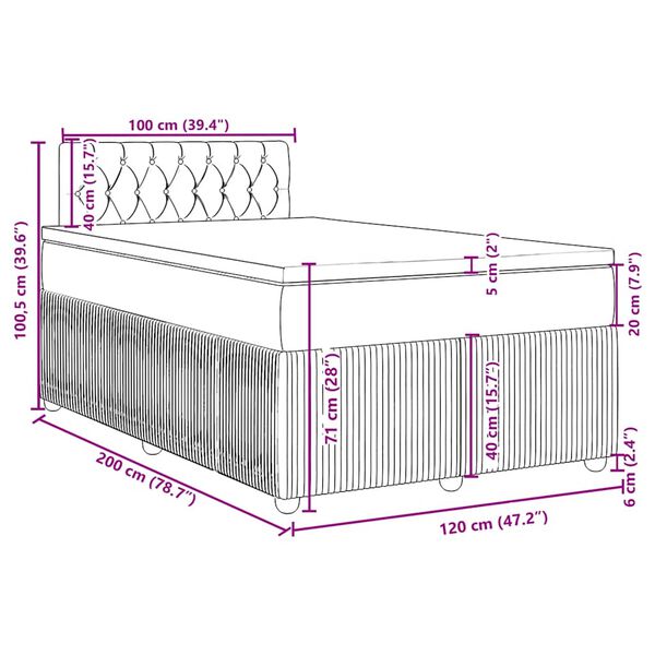 vidaXL Κρεβάτι Boxspring με Στρώμα Ανοιχτό Γκρι 120x200 εκ. Βελούδινο
