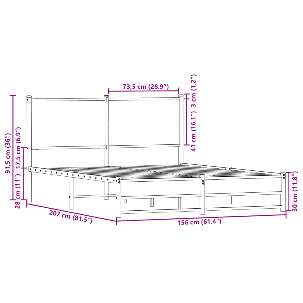 vidaXL Σκελετός Κρεβ. Χωρίς Στρώμα Sonoma Δρυς 150x200 εκ. Μεταλλικό