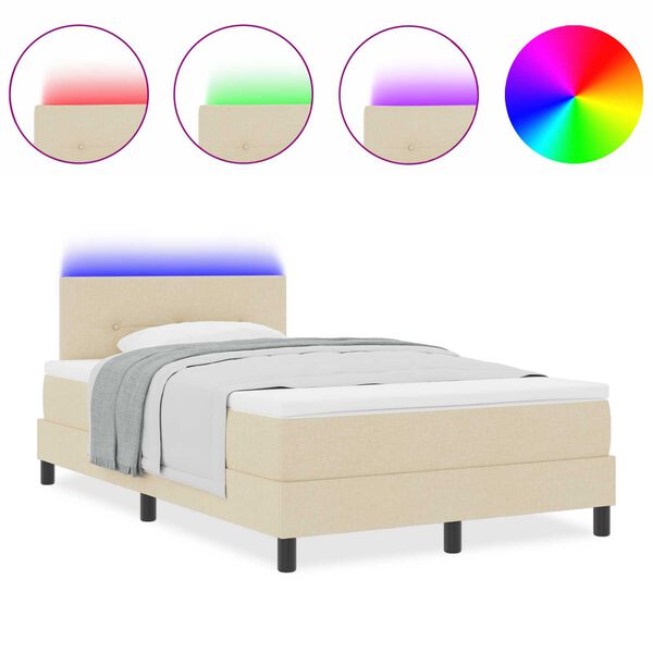 vidaXL Κρεβάτι Box Spring με Στρώμα & LED Κρέμ 120x200 cm Ύφασμα