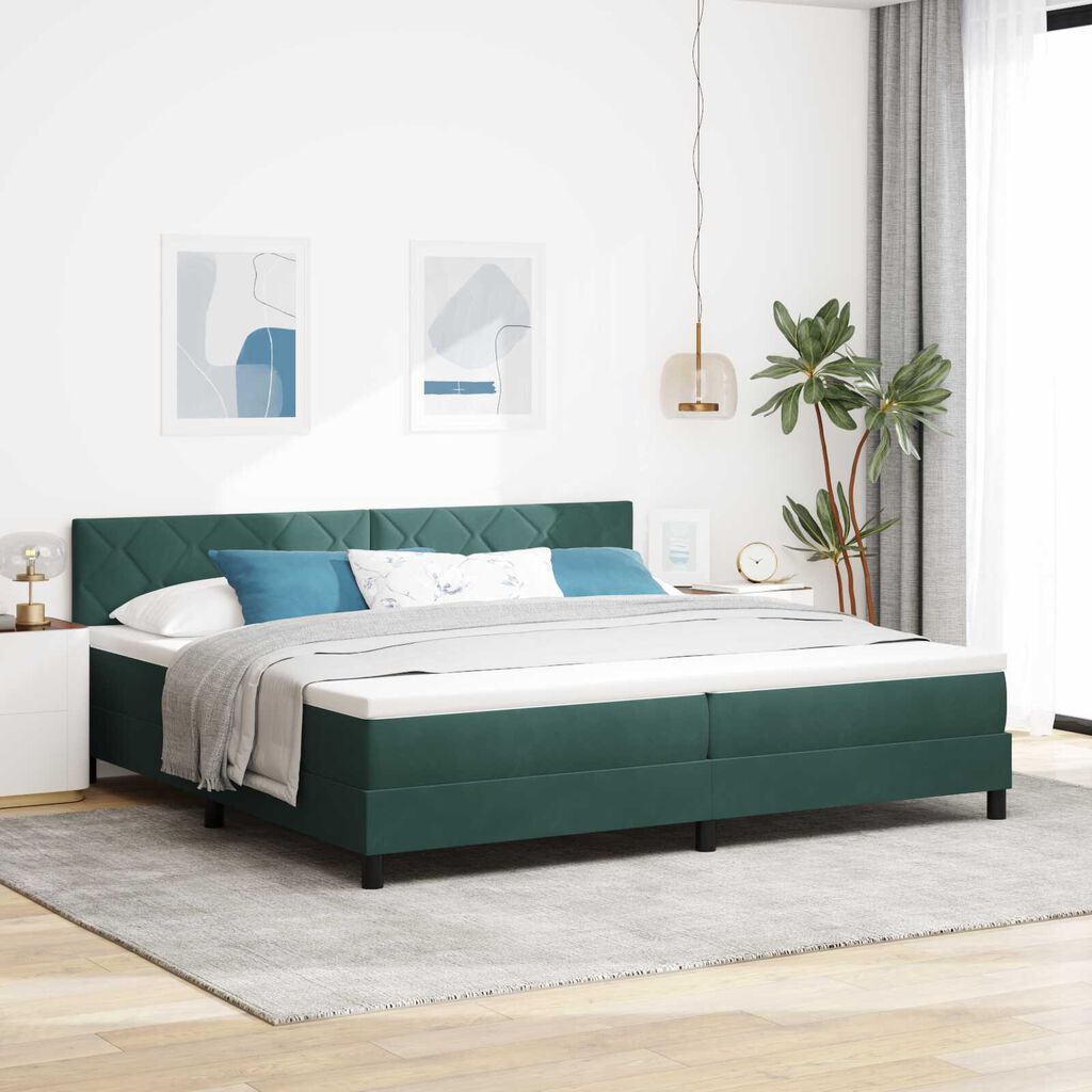 vidaXL Κρεβάτι Box Spring με Στρώμα Σκούρο Πράσινο 200x200 εκ Βελούδο