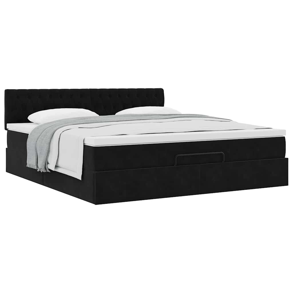 vidaXL Οθωμανικό κρεβάτι με στρώμα Μαύρο 180x200cm Velvet