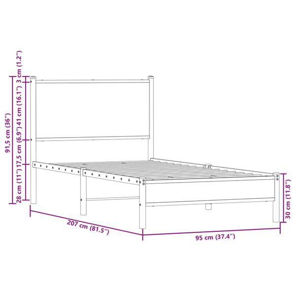 vidaXL Σκελετός Κρεβ. Χωρίς Στρώμα Sonoma Δρυς 90x200 εκ. Μεταλλικό