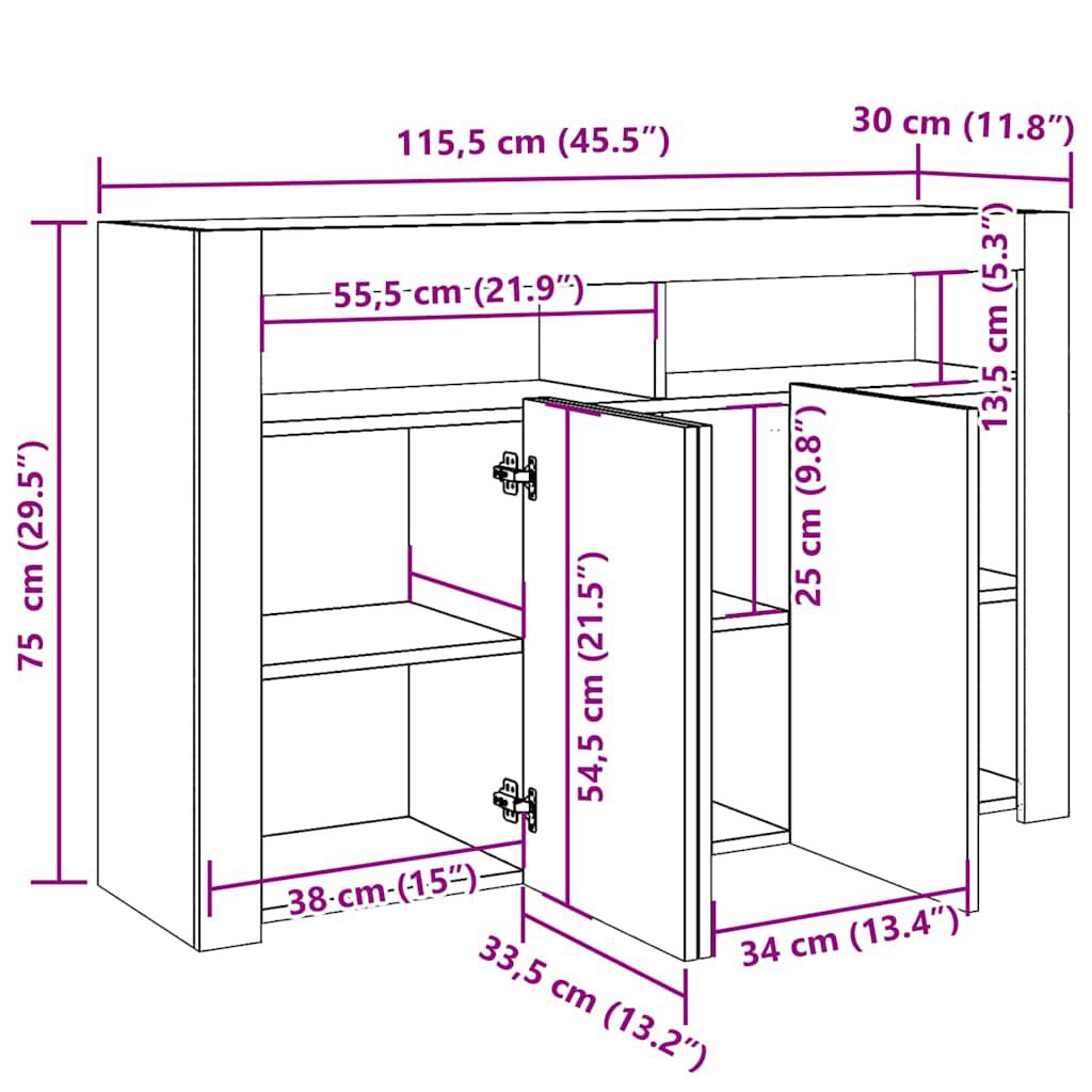 vidaXL Ντουλάπι με LED Αρτισιανή Δρυς 115,5x30x75 εκ. Επεξ. Ξύλο