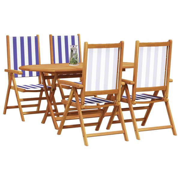 vidaXL Σέτ φαγητού για κήπο 5 pcs Μπλε και λευκό Μασίφ ξύλο ακακίας