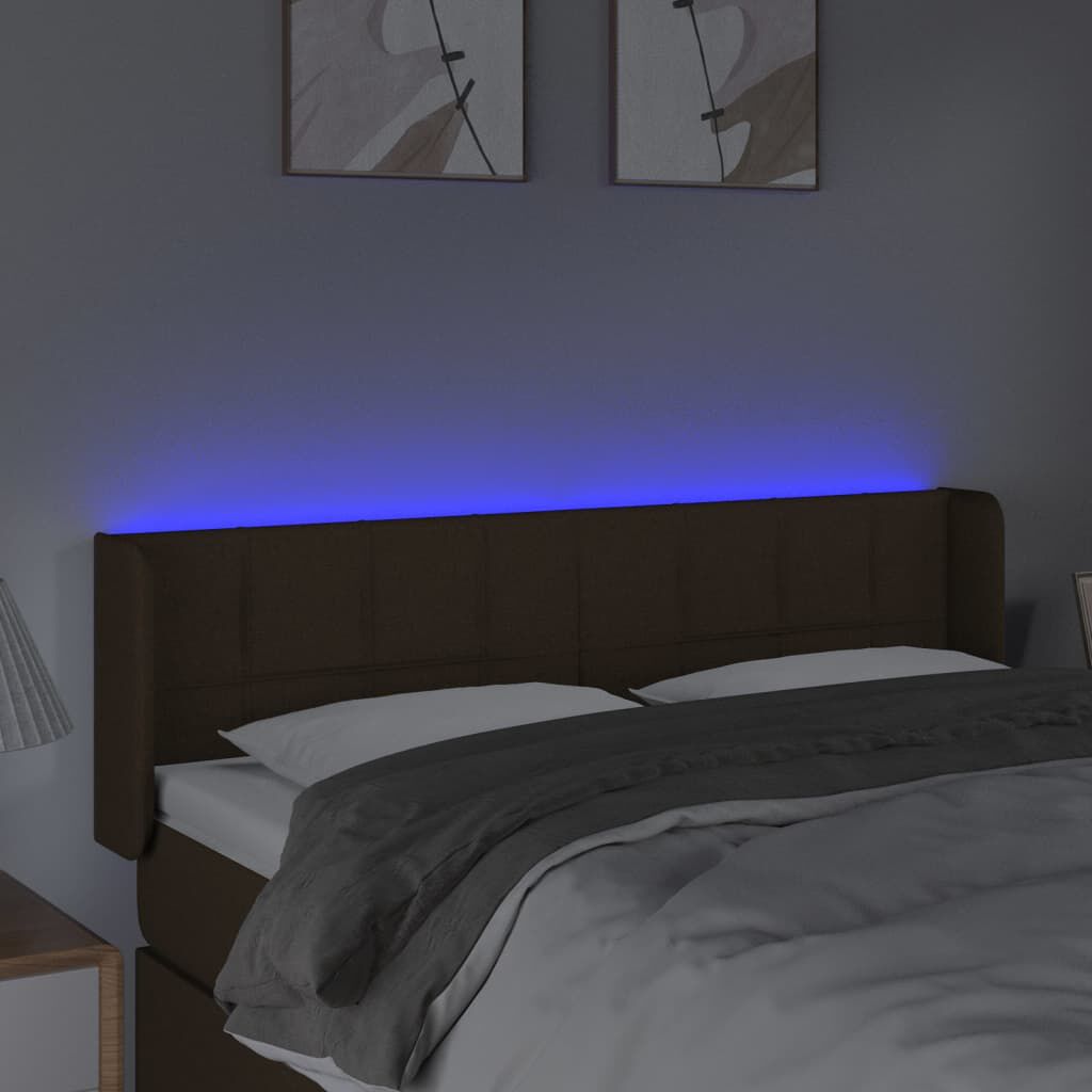 vidaXL Κεφαλάρι Κρεβατιού LED Σκούρο Καφέ 147x16x78/88 εκ. Υφασμάτινο