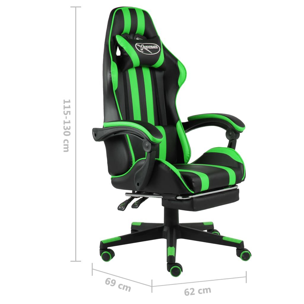 vidaXL Καρέκλα Racing με Υποπόδιο Μαύρο / Πράσινο από Συνθετικό Δέρμα