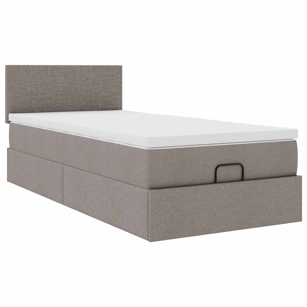 vidaXL Οθωμανικό κρεβάτι με στρώμα & LEDs Taupe 100x200 cm Ύφασμα