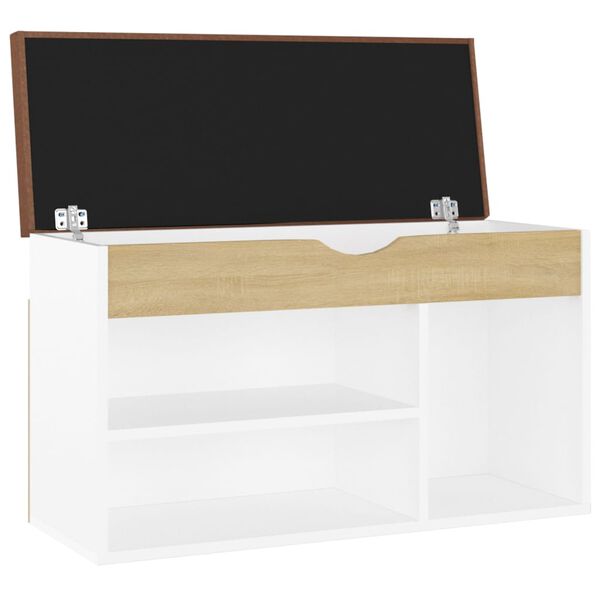 vidaXL Παπουτσοθήκη Λευκή/Sonoma Δρυς 80x30x47εκ Επεξ. Ξύλο+ Μαξιλάρι