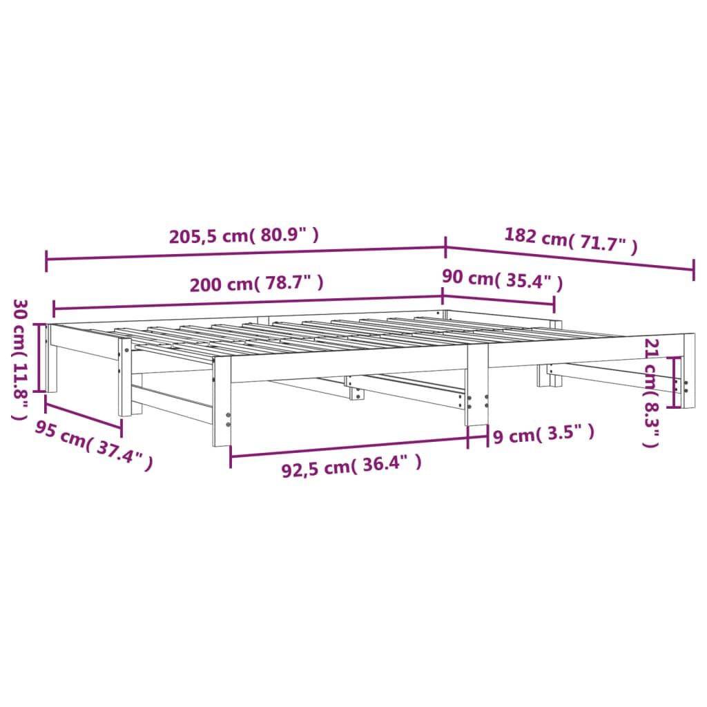 vidaXL Καναπές Κρεβάτι Συρόμενος Γκρι 2x(90x200) εκ. Μασίφ Ξύλο Πεύκου