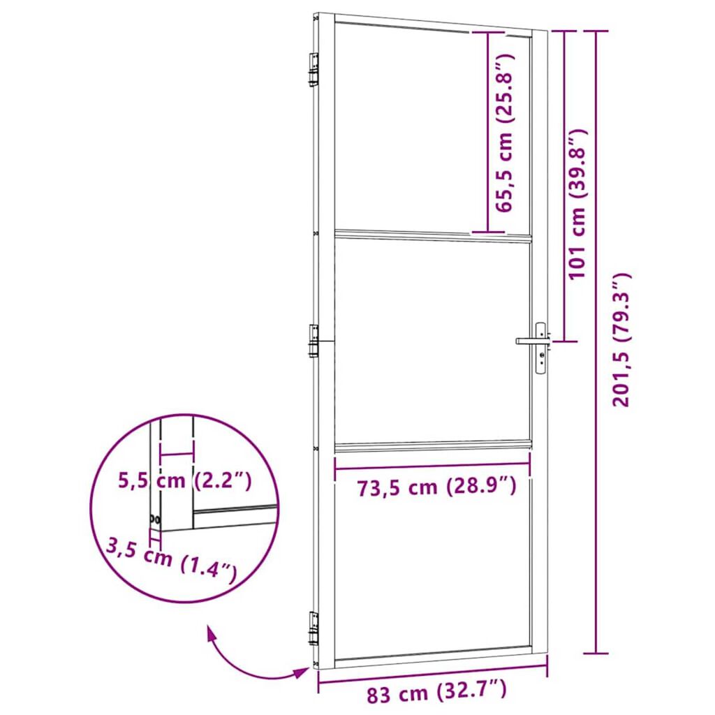 vidaXL Εσωτερική Πόρτα Μαύρο 83 x 201.5 cm Tempered γυαλί, Αλουμίνιο