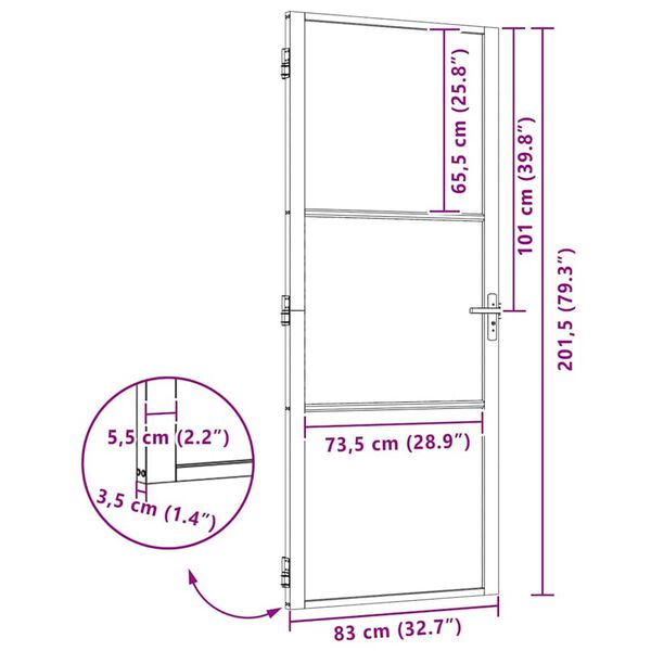 vidaXL Εσωτερική Πόρτα Μαύρο 83 x 201.5 cm Tempered γυαλί, Αλουμίνιο