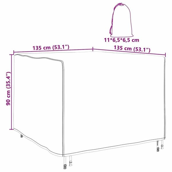 vidaXL Κάλυμμα Επίπλων Εξωτερικού Χώρου 135 x 135 x 90 cm Ύφασμα 600D