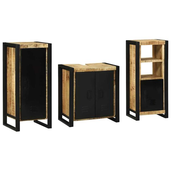 vidaXL Σετ Επίπλων Μπάνιου με ράφι 3 pcs Καφέ Στερεό ξύλο μάνγκο