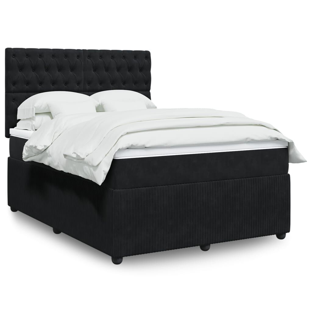 vidaXL Κρεβάτι Boxspring με Στρώμα Μαύρο 140x190 εκ. Βελούδινο