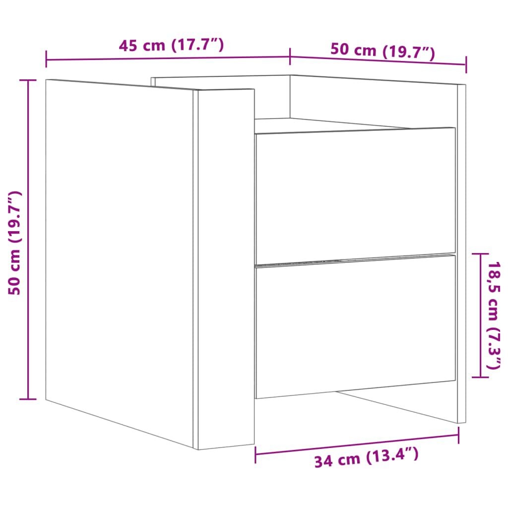 vidaXL Κομοδίνο Λευκό 45x50x50 εκ. από Επεξεργασμένο Ξύλο