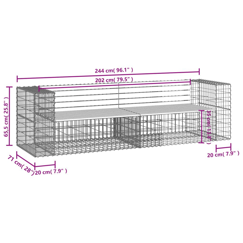 vidaXL Παγκάκι Συρματοκιβώτιο 244x71x65,5 εκ. Μασίφ Ξύλο Ψευδοτσούγκας
