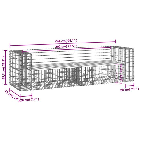 vidaXL Παγκάκι Συρματοκιβώτιο 244x71x65,5 εκ. Μασίφ Ξύλο Ψευδοτσούγκας