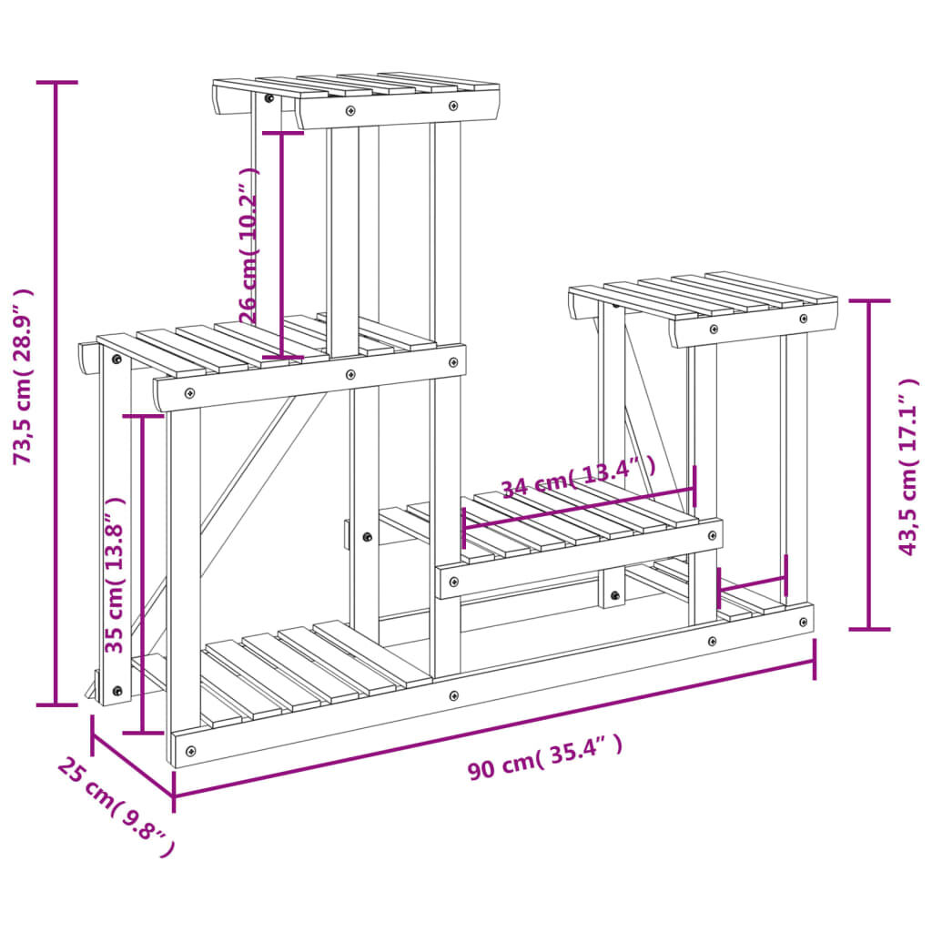 vidaXL Βάση Λουλουδιών 90x25x73,5 εκ. από Μασίφ Ξύλο Ελάτης